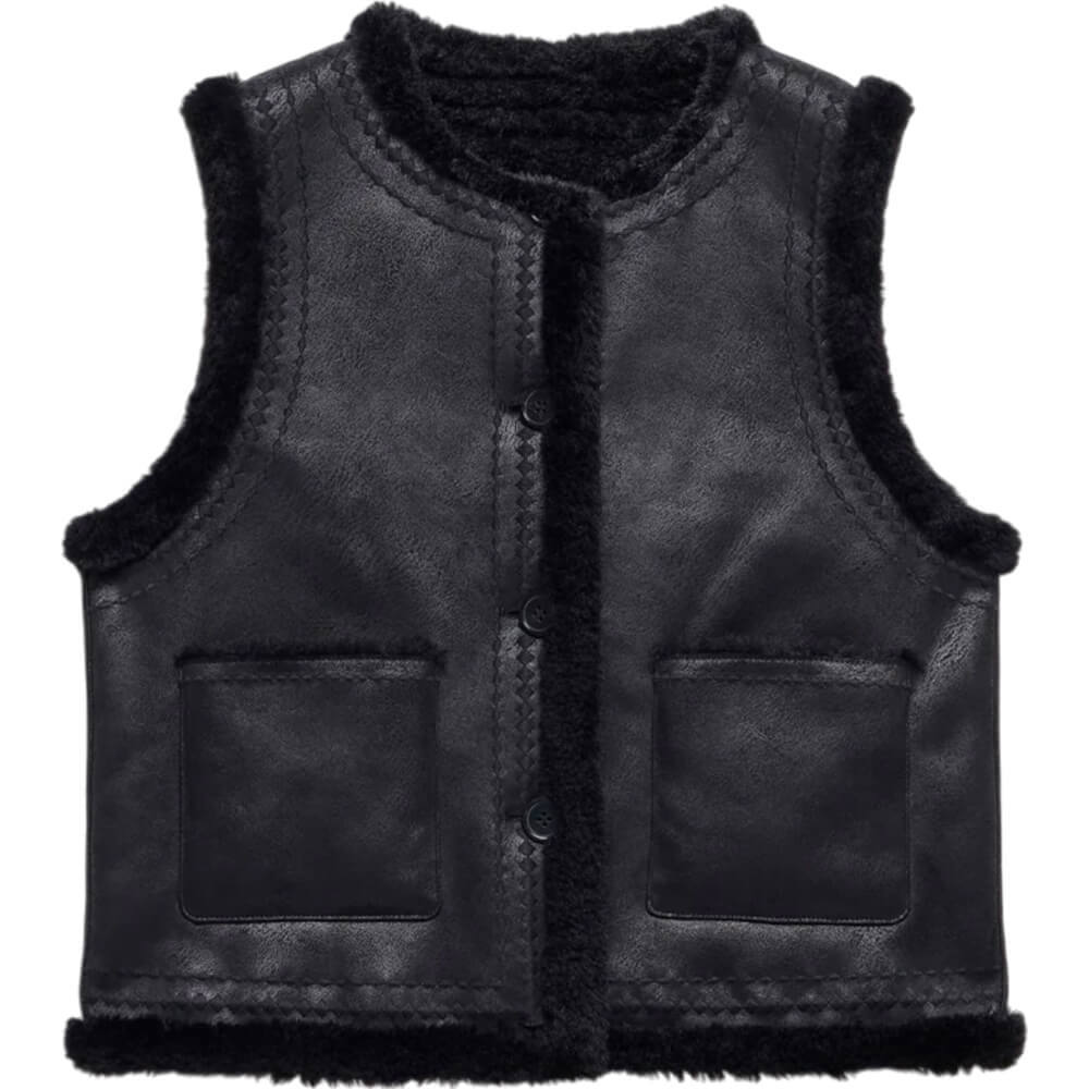 Mint Velvet Black Embroidered Reversible Borg Gilet